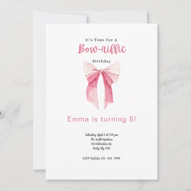 Bow Invitation Anniversaire Petite Fille Fête Anni (Devant)