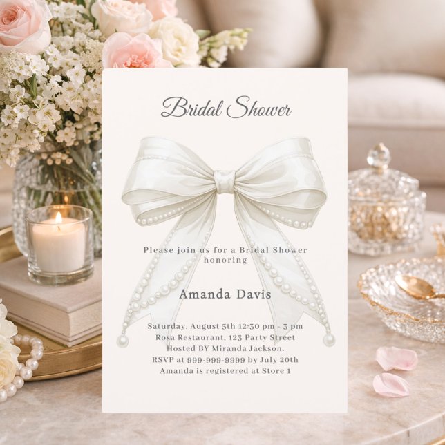Bow ivory pearls elegant Bridal Shower Einladung (Von Creator hochgeladen)