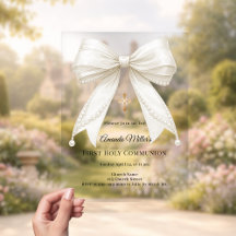 Bow ivory pearls girl elegant First Communion