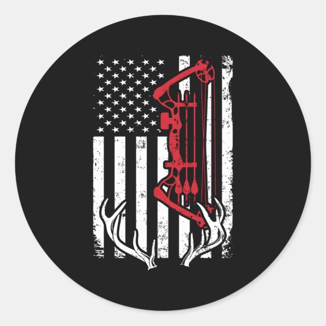 Bow Jagd amerikanische Flag Bogenschießen für Jäge Runder Aufkleber (Vorderseite)