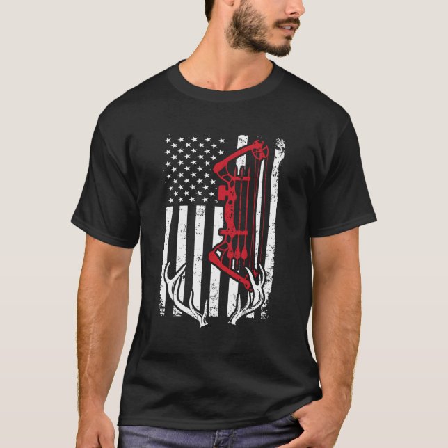 Bow Jagd amerikanische Flag Bogenschießen für Jäge T-Shirt (Vorderseite)
