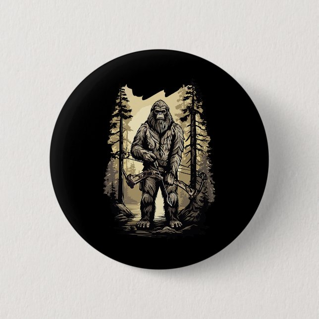 Bow Junting Bigfoot Funny Hunting Gift Button (Vorderseite)