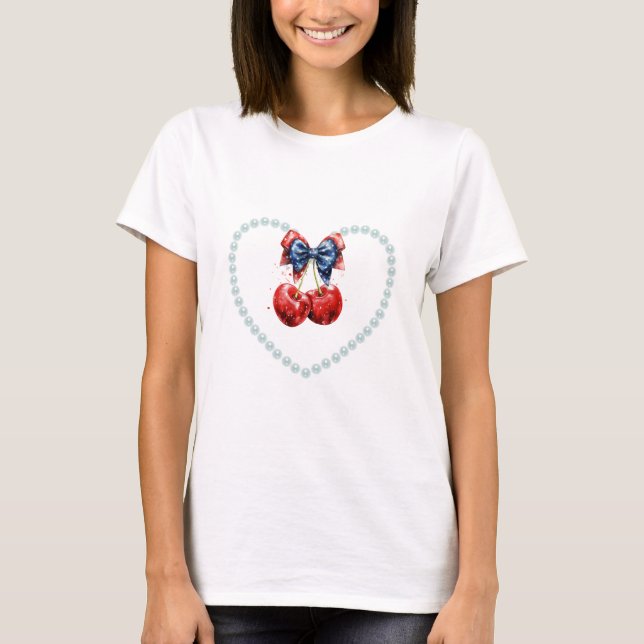 Bow, Kirschen und Perlen T-Shirt (Vorderseite)