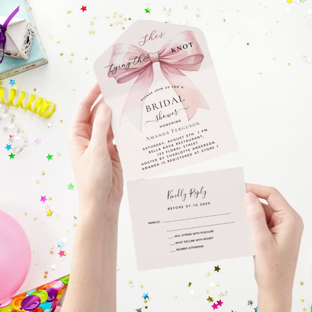 Bow Knoten Rosa beige Creme Brautparty uAwg All In One Einladung (Von Creator hochgeladen)