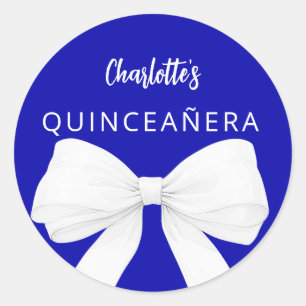Bow Königsblau Quinceanera Runder Aufkleber