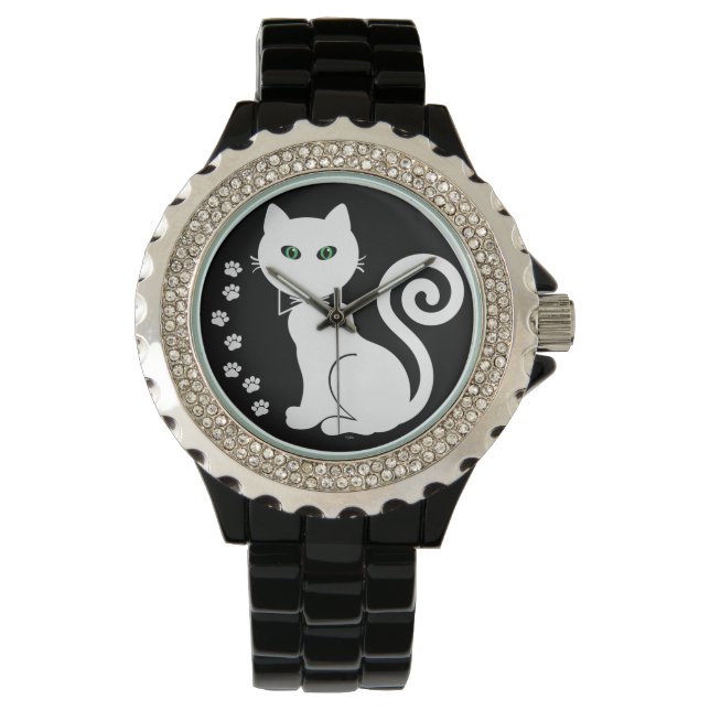 Bow-Krawatte-Katze (weiß) Armbanduhr (Vorderseite)