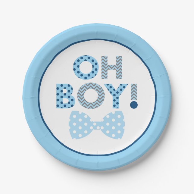 Bow Krawatte Oh Boy Baby Dusche Pappteller (Vorderseite)