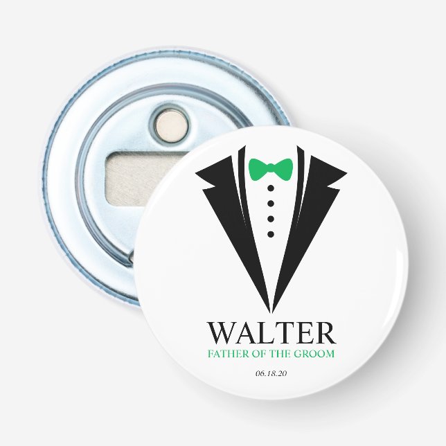 Bow Krawatte Tuxedo "Vater des Bräutigams" Persona Flaschenöffner (Vorderseite)