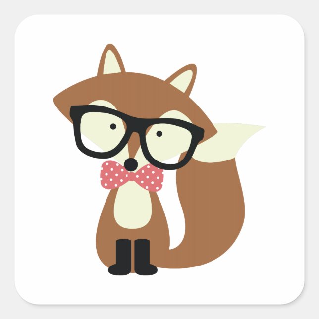 Bow Krawatte und Brille Hipster Brown Fox Personal Quadratischer Aufkleber (Vorderseite)