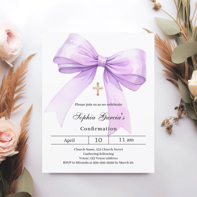 Bow lavender girl Confirmation invitation (Von Creator hochgeladen)