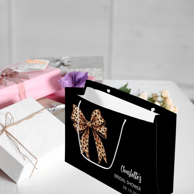 Bow Leopard drucken schwarzes Brautparty Große Geschenktüte (Von Creator hochgeladen)