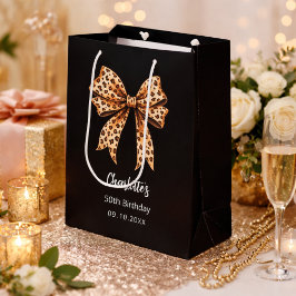 Bow Leopard Print Black Birthday Party Mittlere Geschenktüte