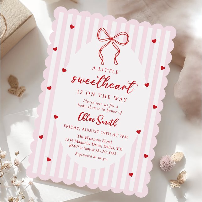 Bow Little Sweetheart Baby Shower Invitation Einladung (Von Creator hochgeladen)