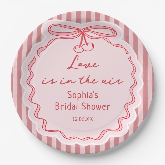 Bow Love is in the Air Valentine Bridal Shower Pappteller (Vorderseite)