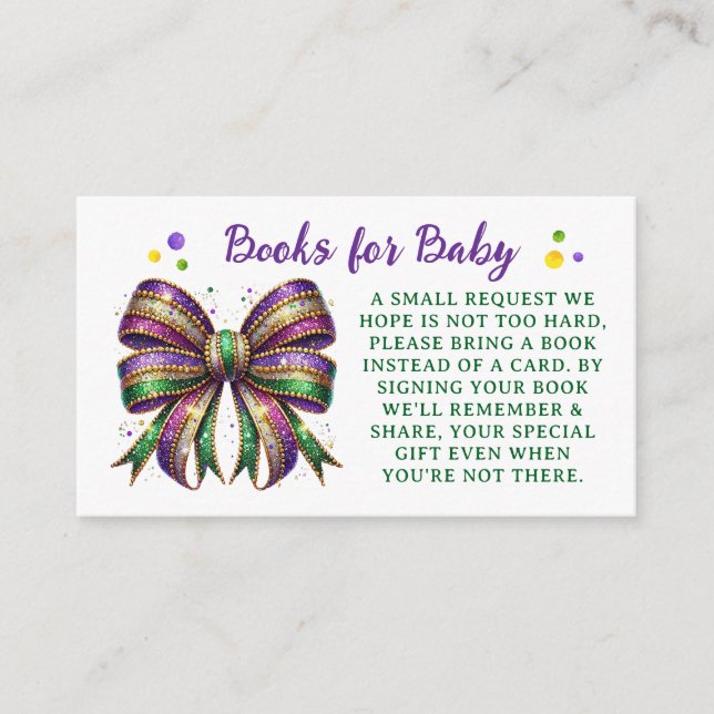 Bow Mardi Gras Books for Baby Request Begleitkarte (Vorderseite)