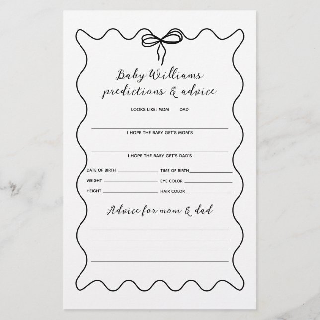 Bow Modern Minimalistisch Neutral Baby Shower Game (Vorderseite)