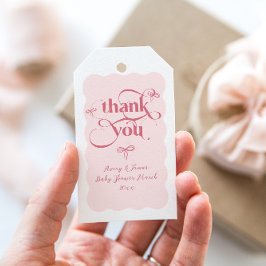 Bow Modern Minimalistisch Wavy Pink Girl Babydusch Geschenkanhänger