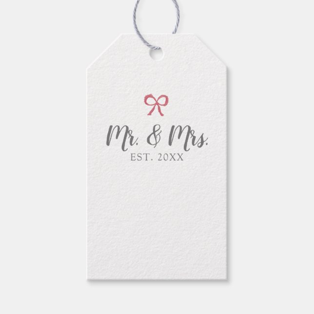 Bow Mr. und Mrs. Script gegründet Hochzeit Geschenkanhänger (Vorderseite)