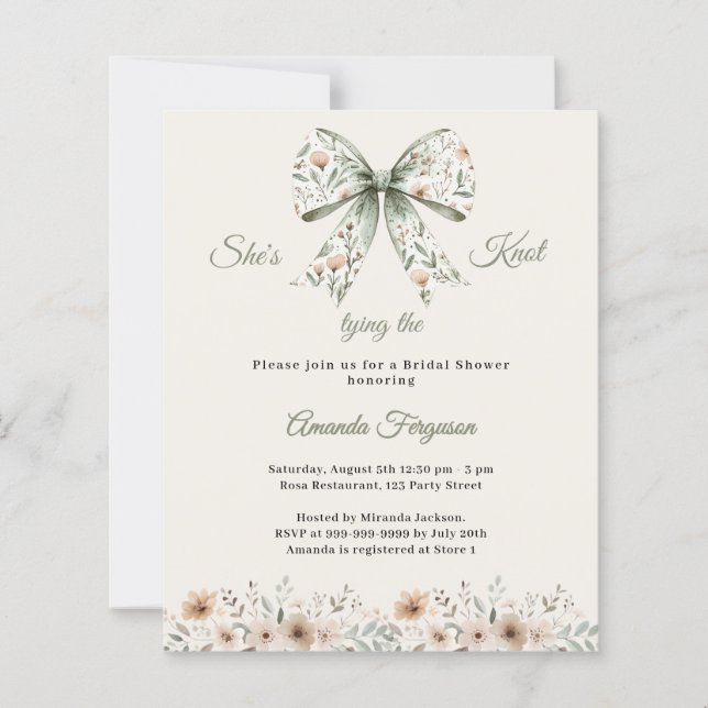 Bow neutral floral ivory Bridal Shower invitation (Vorderseite)