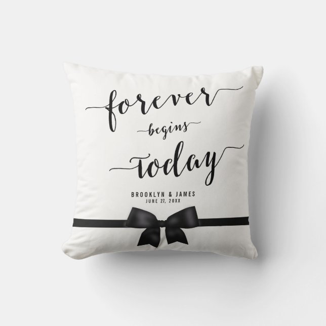 Bow Noir Et Blanc Pour Jamais Mariage Coussins Noi (Recto)