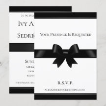 Bow noir et Faire-part de mariage classique blanch