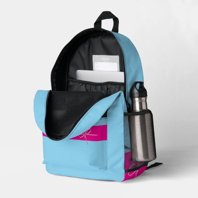 Bow on Pink Bedruckter Rucksack (Rückseitige Ecke links (Offen) )