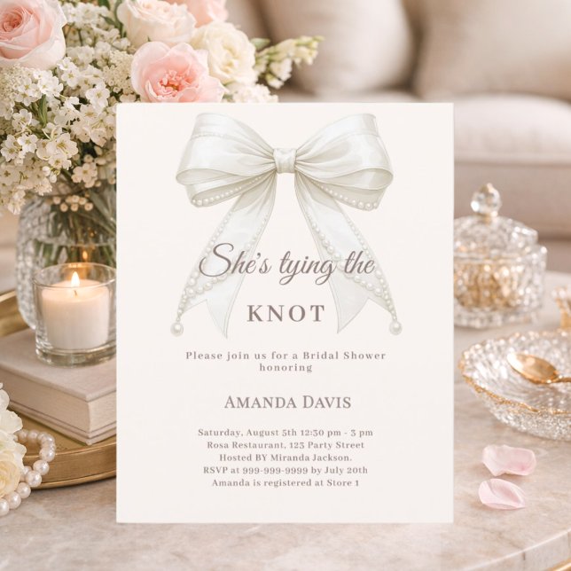 Bow pearls ivory knot Bridal Shower invitation (Von Creator hochgeladen)