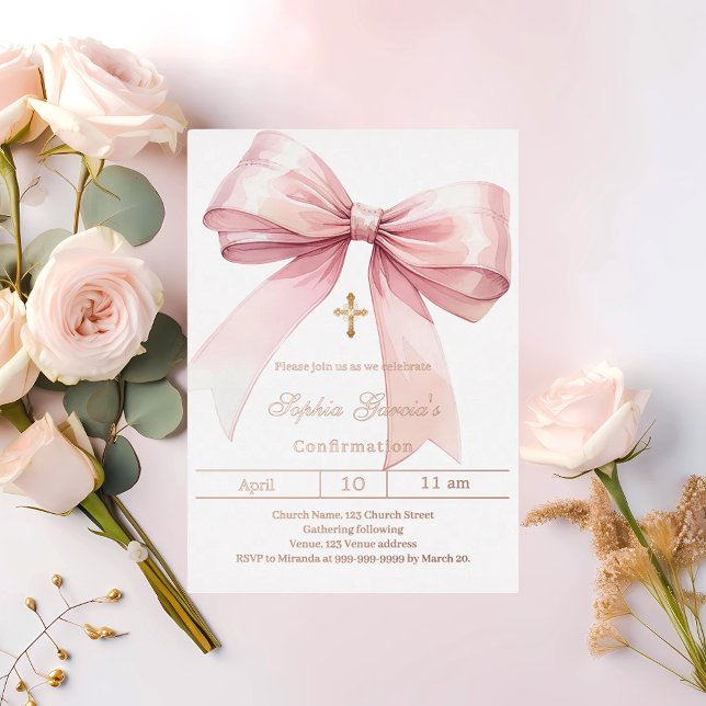 Bow pink Girl Rose Gold Bestätigung Folieneinladung (Von Creator hochgeladen)