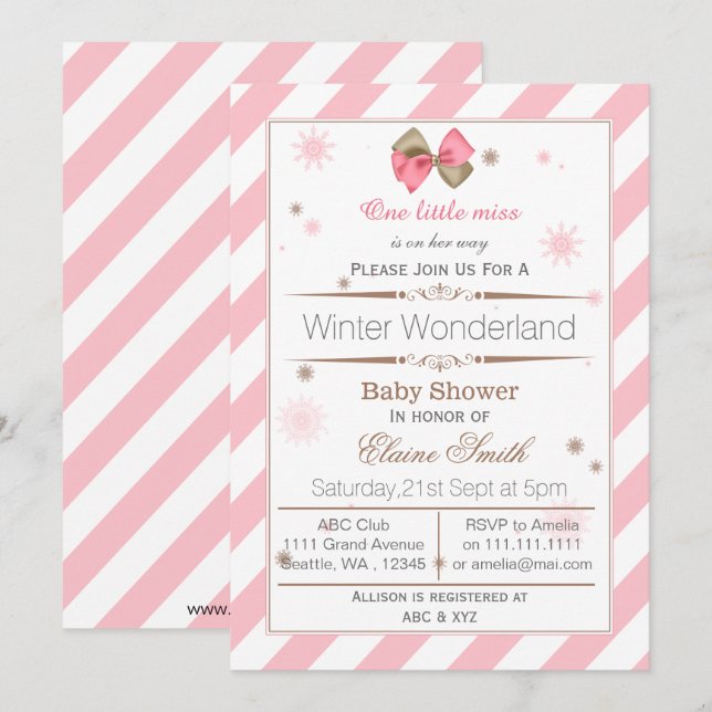 Bow Pink und Brown Mod Babydusche Einladung (Vorne/Hinten)