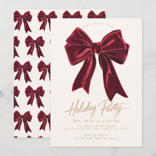 Bow Red Velvet Bow Elegantes Weihnachtsfest Party Einladung