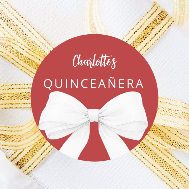 Bow Red White Quinceanera Runder Aufkleber (Von Creator hochgeladen)