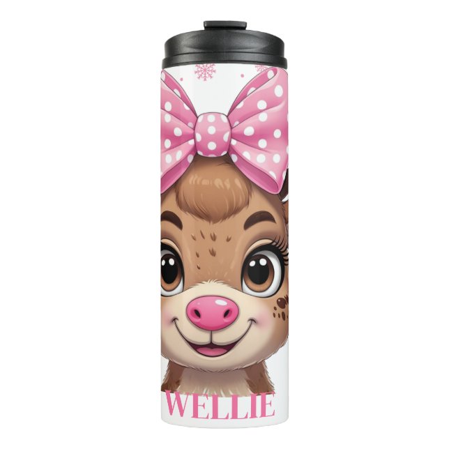 Bow Reindeer Christmas Girls Personalized Tumbler Thermosbecher (Vorderseite)