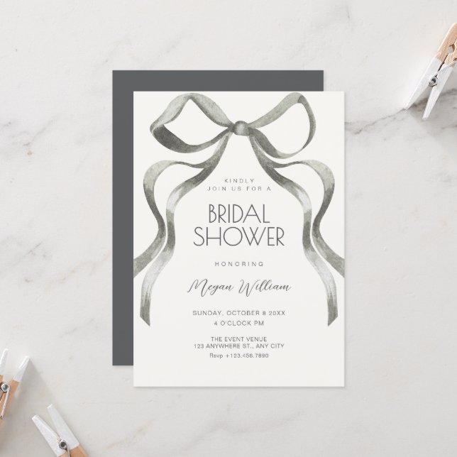 Bow ribbon bridal shower einladung (Vorderseite/Rückseite Beispiel)