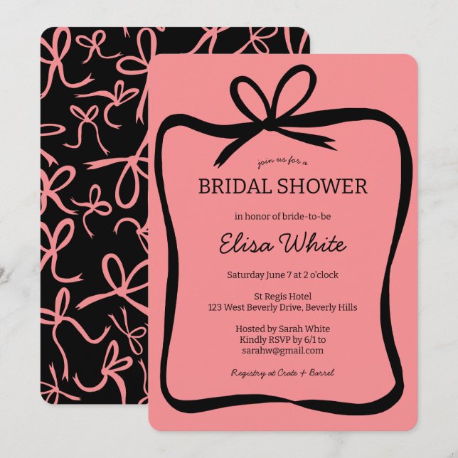 Bow Ribbon Frame Elegantes Brautparty CUSTOM Einladung (Vorne/Hinten)