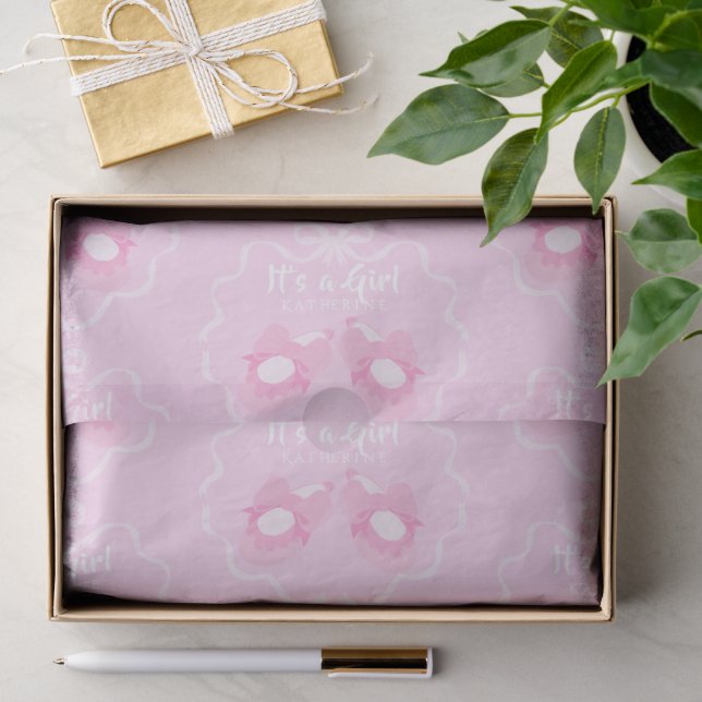 Bow Ribbon ist ein Mädchen in Rosa Seidenpapier (Geschenk)