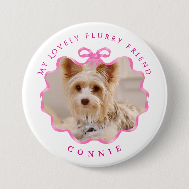 Bow Ribbon Pet Foto Pink Button (Vorderseite)