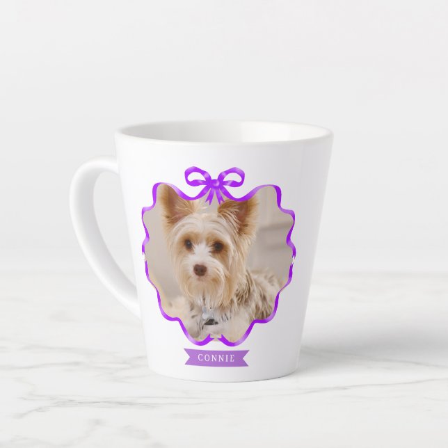 Bow Ribbon Pet Memory Foto Lila Milchtasse (Linke Ecke)
