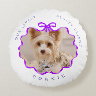 Bow Ribbon Pet Memory Foto Lila Rundes Kissen