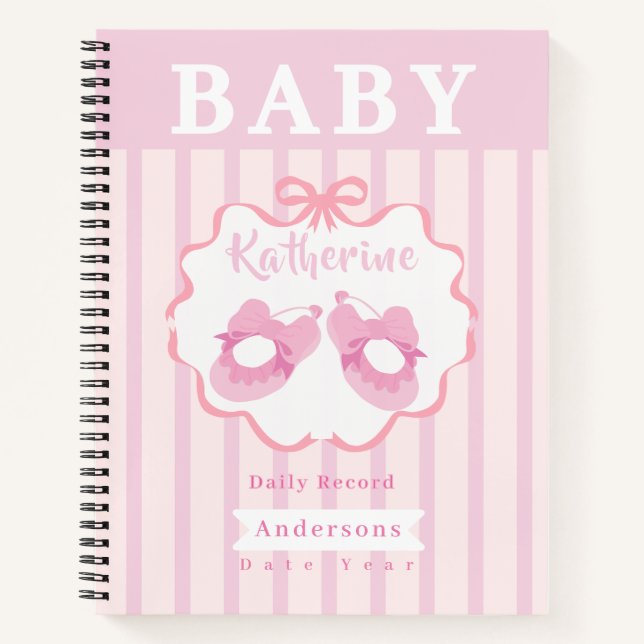 Bow Ribbon seine Girl Baby Daily Record Notizbuch (Vorderseite)