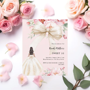 Bow rosa Florals Kleidung Sahne Sweet 16 Einladung
