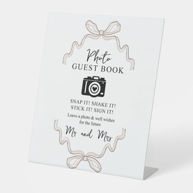 Bow rosa Foto Gast Book Camera Sign Sockelschild (Vorderseite)