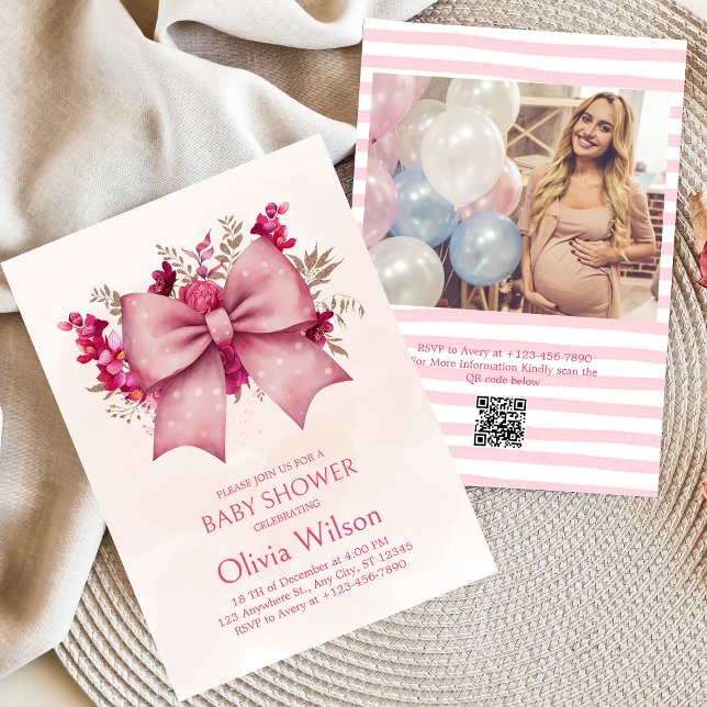 Bow rose et jolie invitation au Baby shower floral (Créateur téléchargé)