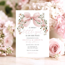Bow rose Floral Baby shower Invitation Sweet Girl