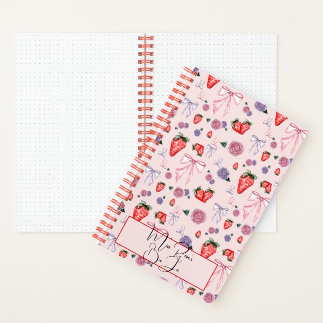 Bow, Rose und Erdbeercoquette Muster BuJo Notizbuch (Innen)