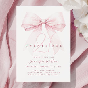 Bow rose vif Vingt et un Anniversaire Invitation