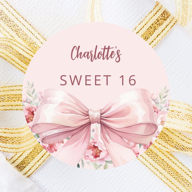 Bow rot Rosa Blume Rose Sweet 16 Runder Aufkleber (Von Creator hochgeladen)