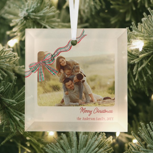 Bow rustikale Weihnachtsgebäck kariertes Foto Ornament Aus Glas (Insitu)