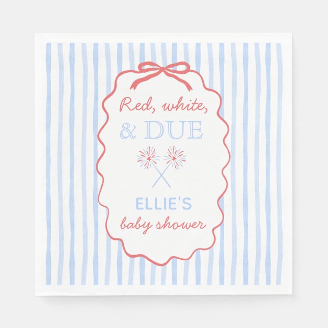 Bow Striped Red White and Due Shower Napkins Serviette (Vorderseite)