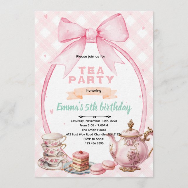 Bow tea party Invitation Einladung (Vorderseite)
