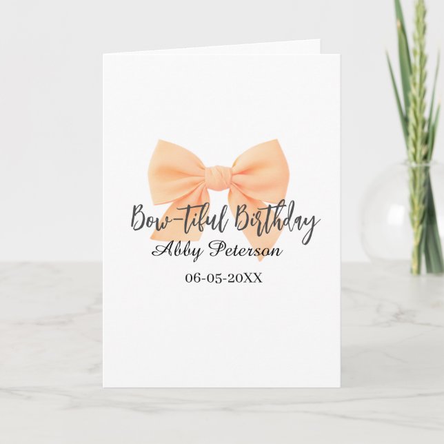 Bow-tiful birthday orange bow name date simple pas karte (Vorderseite)